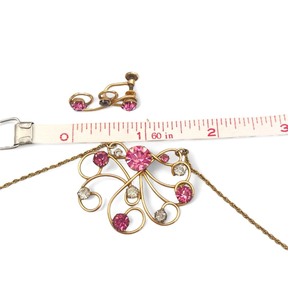 Vintage L.B CO Gold Wire Pendant Necklace Pink Crystal 1/20 12K GF Filigree - Picture 9 of 9